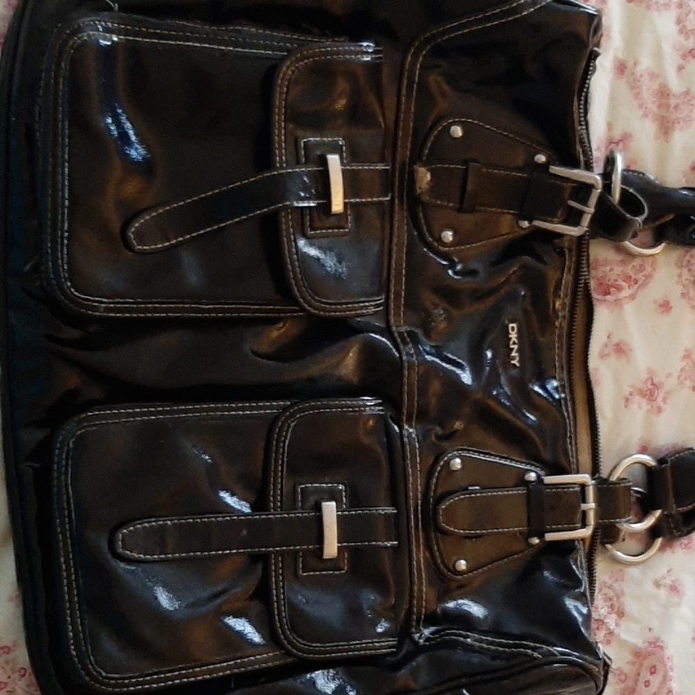 DKNY Black patent large purse